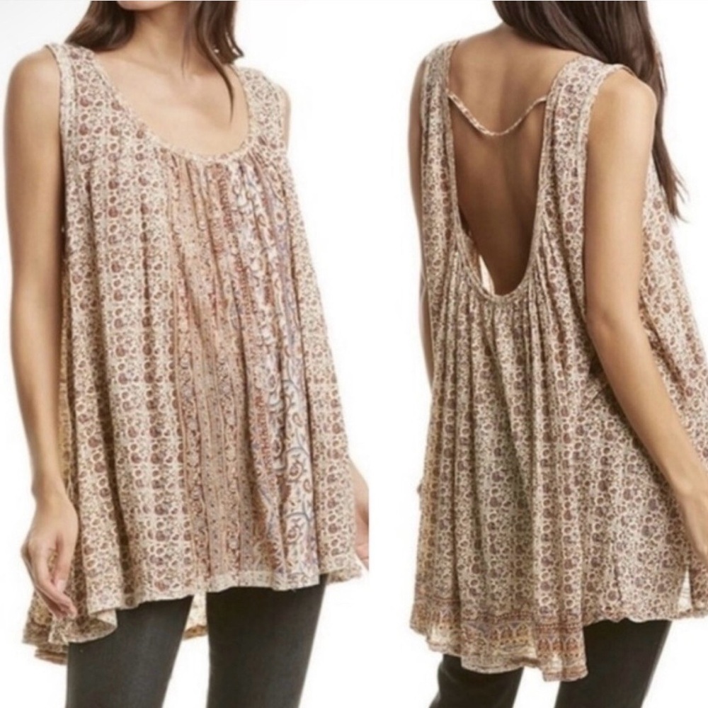 Free People Brown Boho Mess Around Oversized Tunic Sleeveless Top Women’s Size S